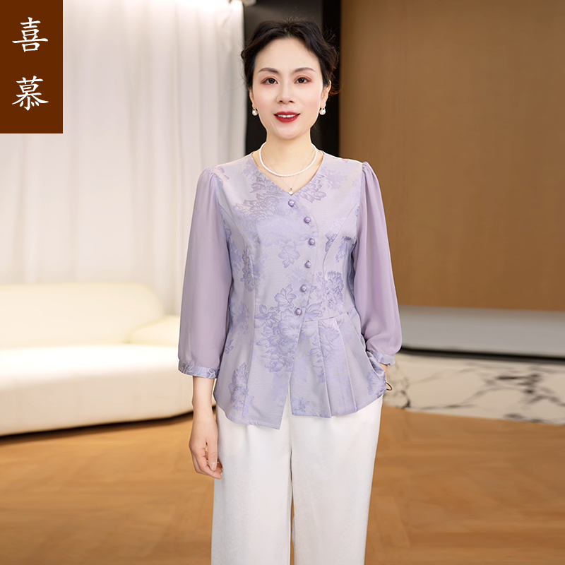 2025新款妈妈装春夏时尚套装洋气中年女装宽松两件套显瘦上衣裤子