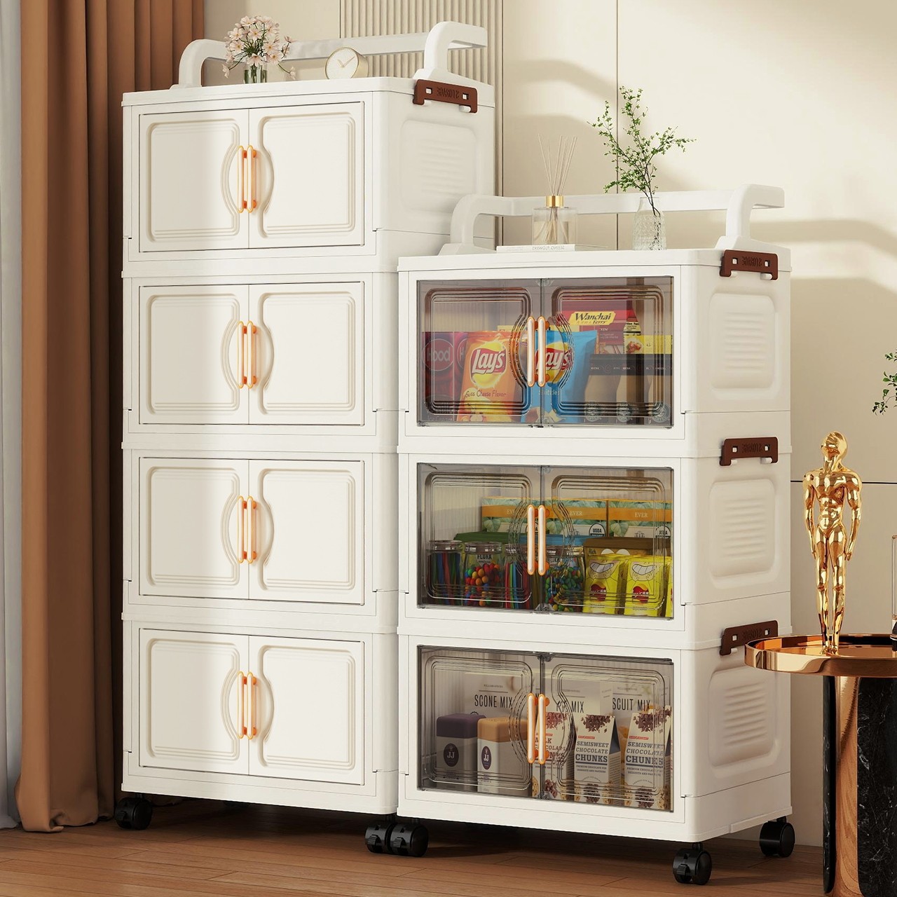 折叠式多层储物柜带轮家用玩具零食衣服收纳柜免安装小推车置物柜,收纳整理,家用收纳手推车,淘宝优惠券,粉丝福利购,淘宝优惠卷