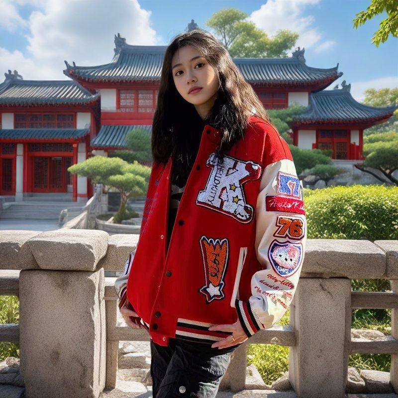 2025新款美式kitty猫棒球服外套男女情侣夹克春秋款痞帅高街潮流