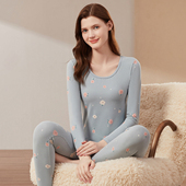 薄 保暖内衣套装 顶呱呱官方旗舰店美体秋衣秋裤 女纯棉弹力印花毛衫