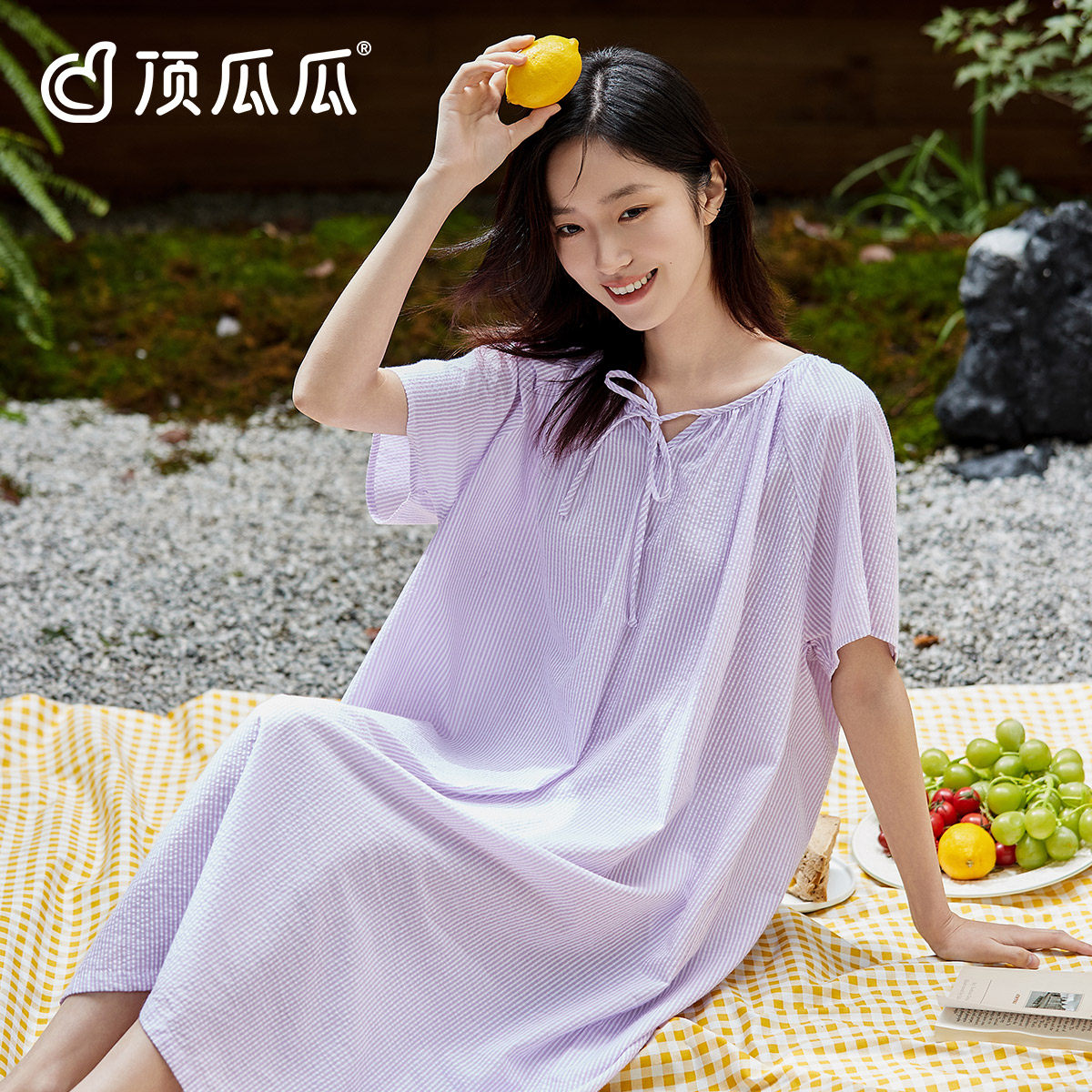 顶瓜瓜女士纯棉夏季短袖睡裙