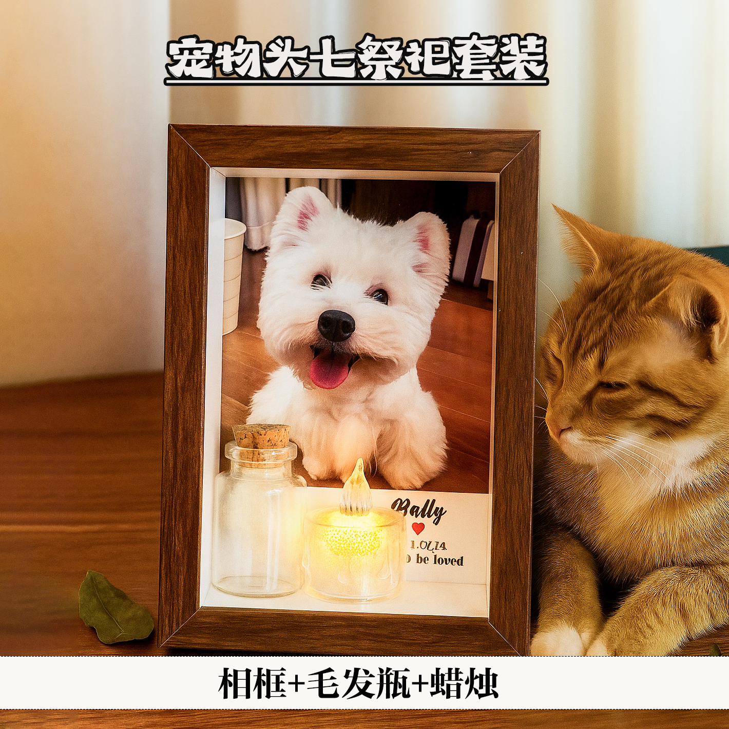 定制宠物去世头七祭祀毛发纪念品相框猫狗毛发收集藏保存蜡烛摆台