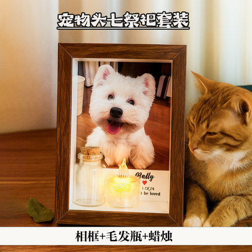 定制宠物去世头七祭祀毛发纪念品相框猫狗毛发收集藏保存蜡烛摆台