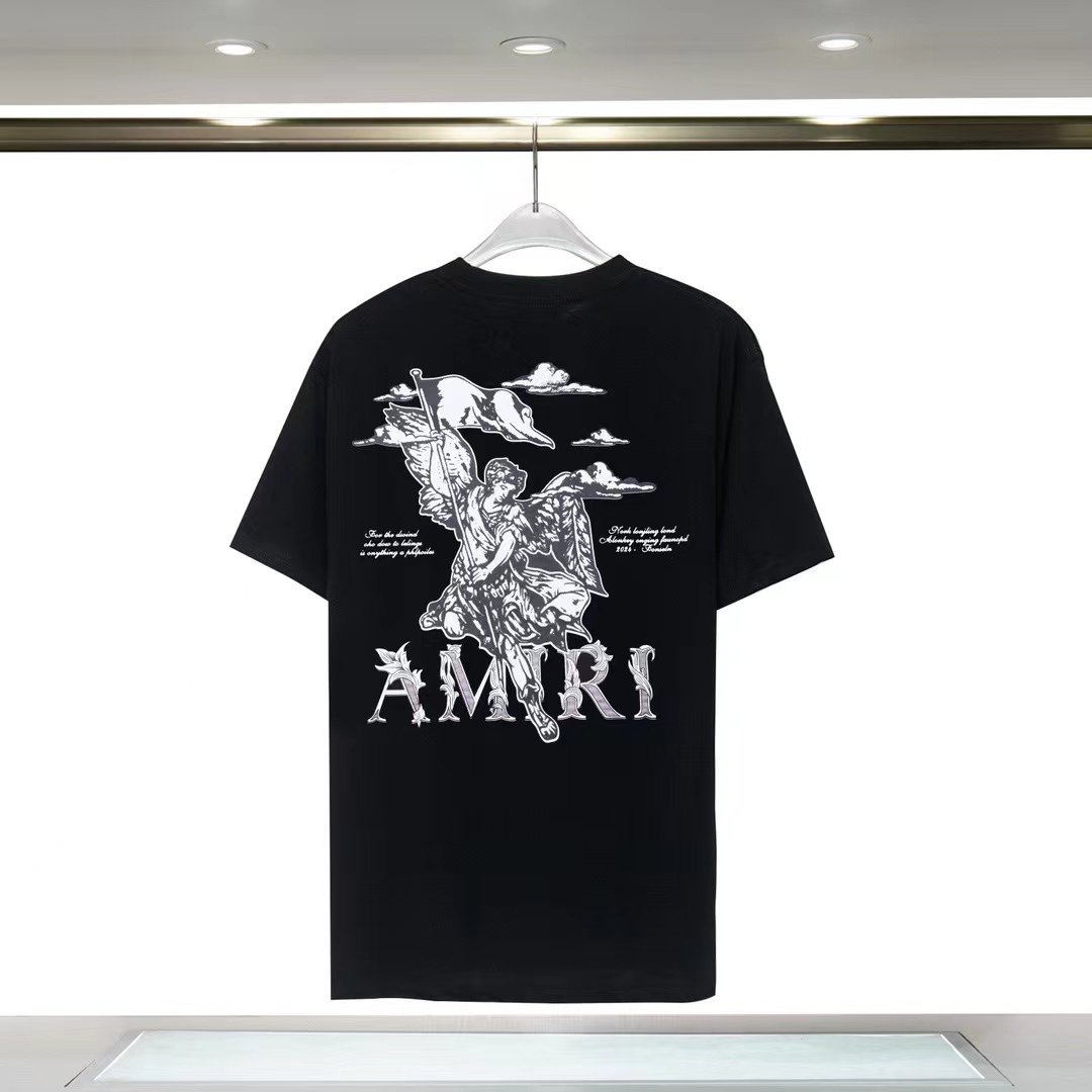 New arrival Fashion Trendy Men's Amiri Short-Sleeved T-Shirt Fashion Youth Round Neck Short-Sleeved pure cotton Breathable Print T-Shirt