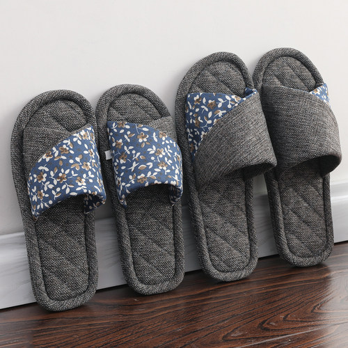 情侣室内布底家居四季拖鞋女士无声静音防滑男款木地板专用春秋款