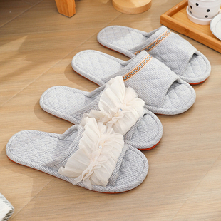室内家居布艺木地板情侣拖鞋 女无声牛筋软底家用静音防滑夏天四季