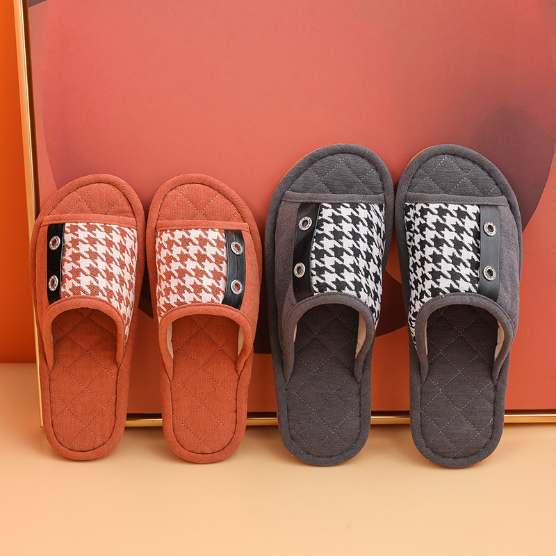 情侣布艺拖鞋家居室内防滑牛筋底软女家用四季春秋款男轻奢冬居家