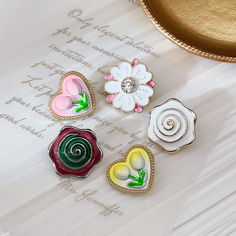 小清新粉色爱心郁金香花朵金属纽扣气质甜美少女毛衣开衫大衣扣子