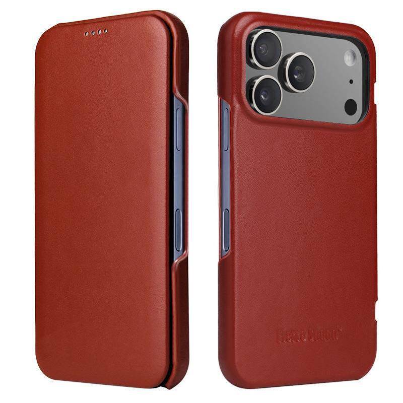 纯皮适用iPhone17套苹果17Pro头层牛皮16Promax左右翻盖皮夹商务皮套15ProMax全包防摔保护套男女皮夹Air