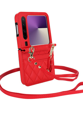 华为PX小香壳适用PuraX典藏版插卡斜背菱格真皮保护套挂绳皮夹女款中轴链接全包防摔皮夹pura X新款外壳