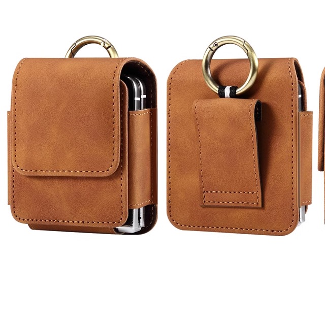 适用vivoXflip腰包pocket2穿皮带P50pocketS挂腰Zflip654皮夹套W23flip折叠屏保护壳真皮腰袋男士5G磨砂 挂钩