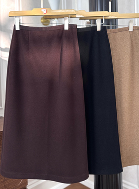 火桐hooton 秋意浓 醋酸羊毛直筒后开叉半裙TD9915
