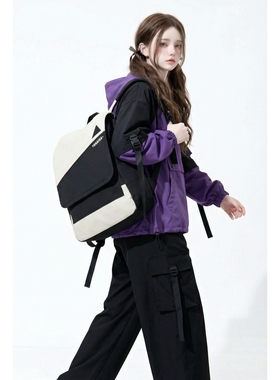 YONAIGA+原创ins风小众设计感休闲百搭双肩背包男女帆布学生书包