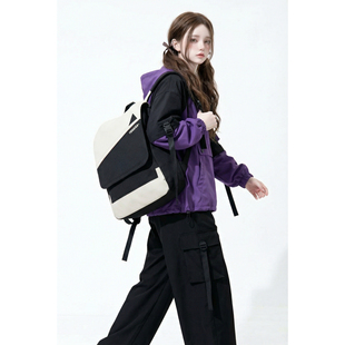 YONAIGA+原创ins风小众设计感休闲百搭双肩背包男女帆布学生书包