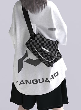 YONAIGA+原创ins日系潮牌机能百搭棋盘格胸包男单肩斜挎包腰包女
