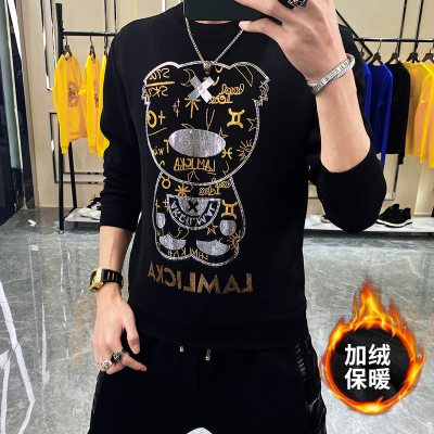 欧洲站轻奢2025秋天新款印花卫衣男士圆领修身潮牌潮流长袖T恤男