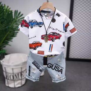 韩版男童纯棉短袖2025夏季新款男宝宝卡通汽车T恤中小童洋气半袖