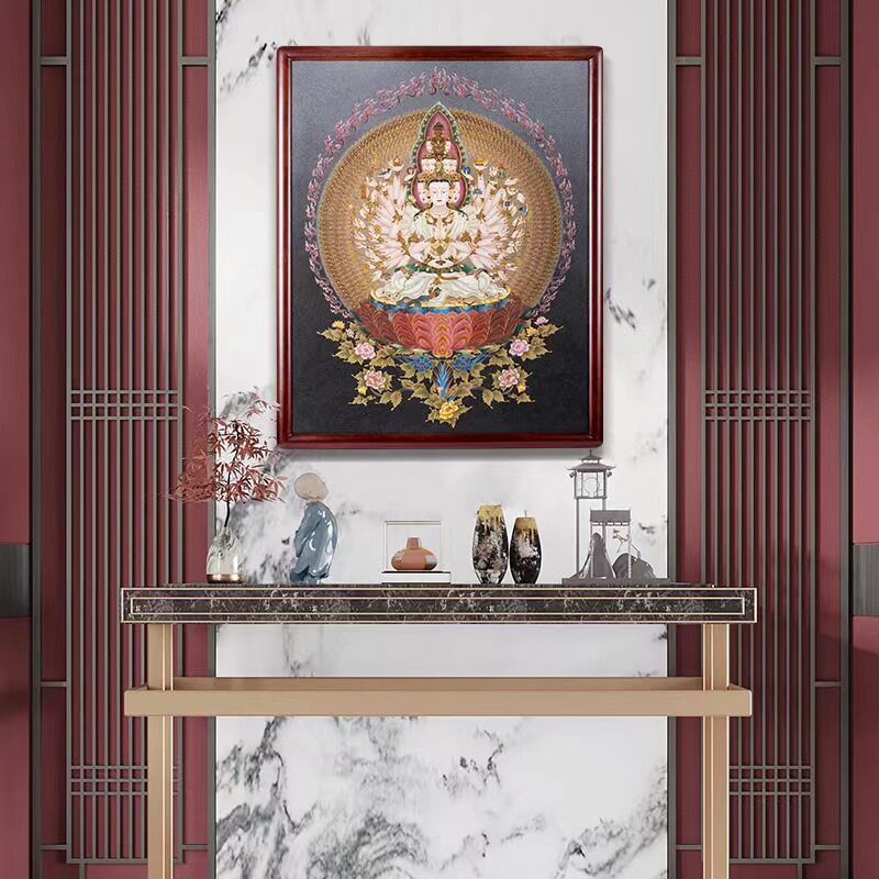 千手观音景泰蓝掐丝珐琅工艺画釉彩套装diy竖版玄关精品收藏作品