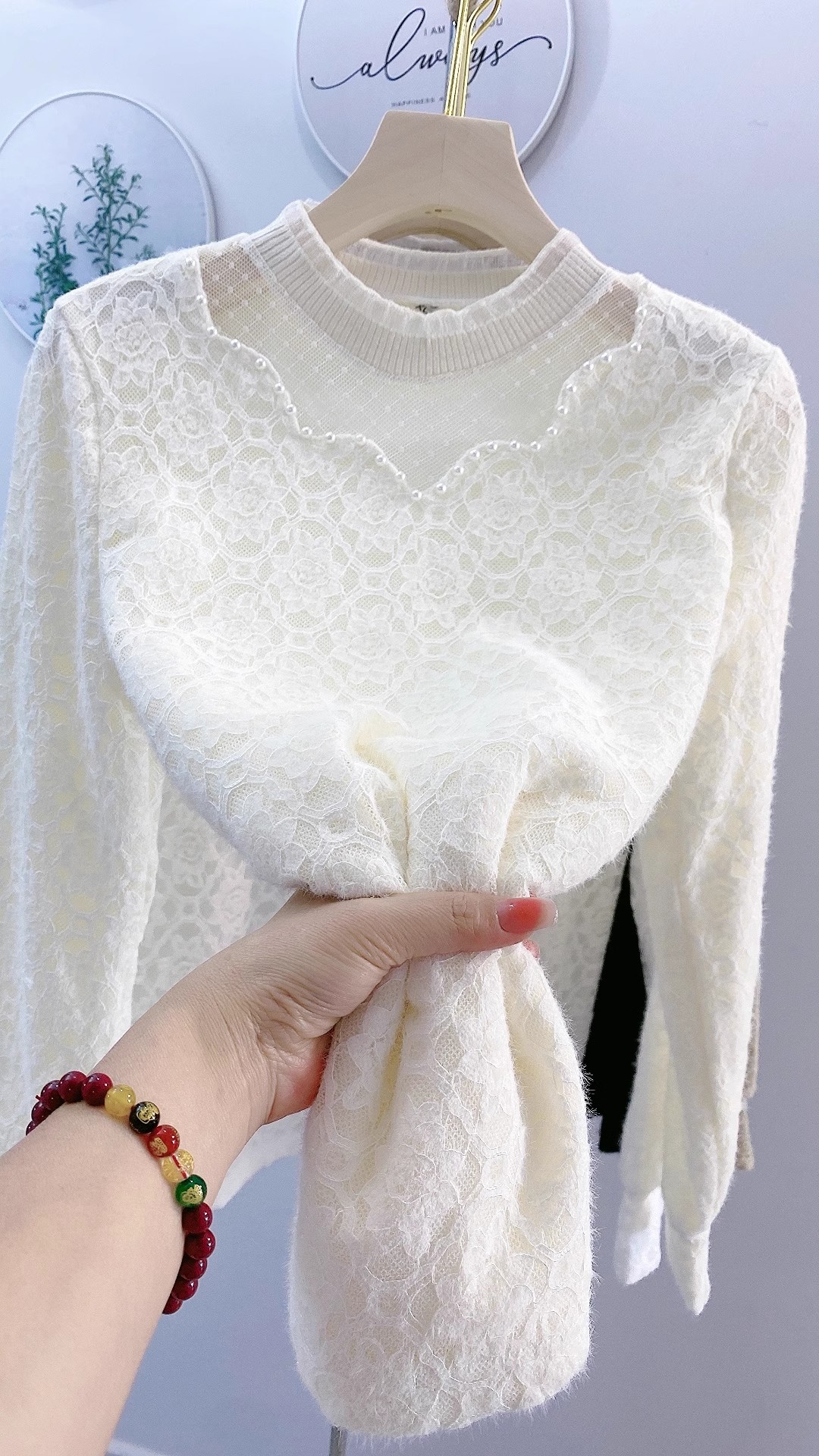 冬立领木耳边蕾丝加绒打底衫女宽松网纱衬衫显瘦遮肉小香风小衫