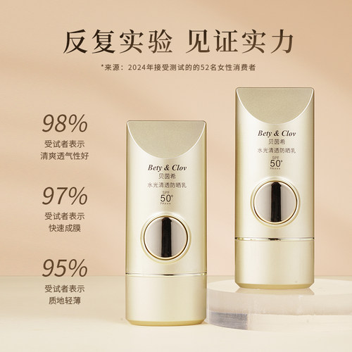 BETY&CLOV贝茵希水光清透防晒乳小金瓶快速成膜高倍防晒防紫外线
