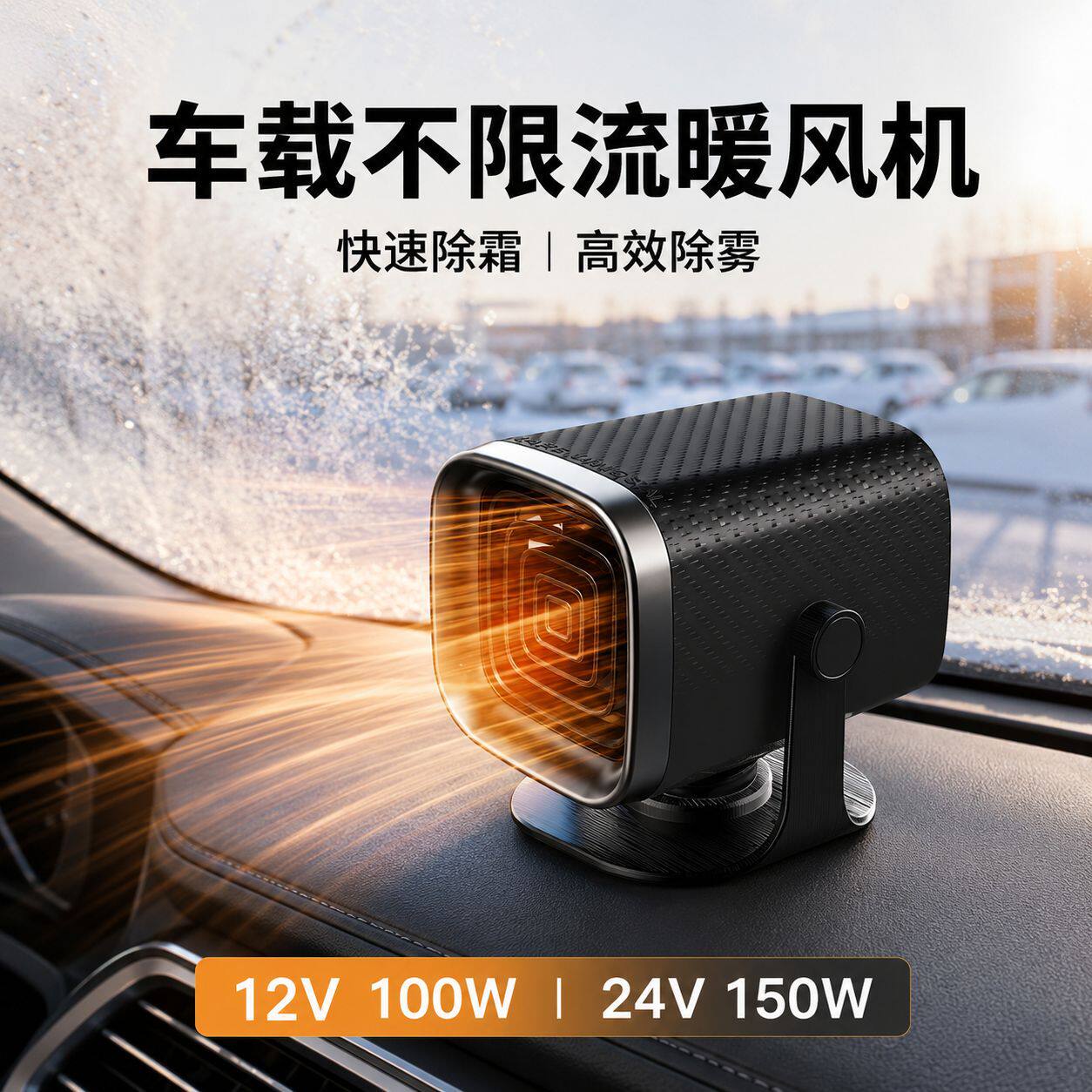 12V车载取暖器 碳纤纹理车用暖风机 汽车前挡快速除雾除霜加热器
