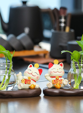办公桌摆件招财猫装饰品玻璃花瓶办公文化礼品办公室可爱手工
