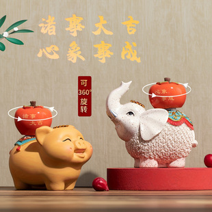 吉祥物大象猪摆件高级感小众办公室桌面工艺装饰乔迁开业生日礼物