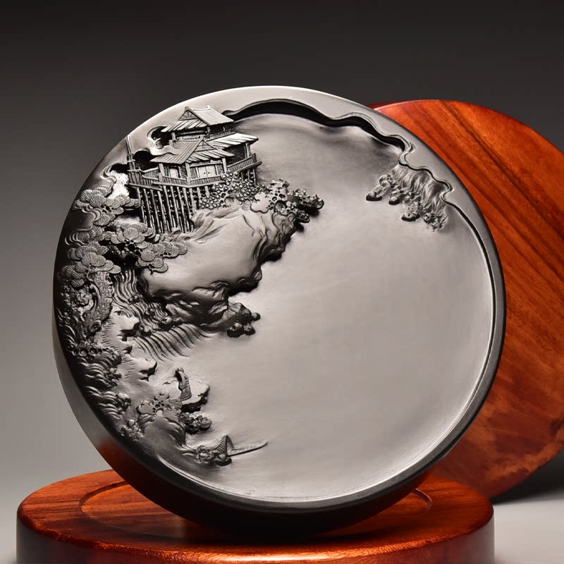 非遗名师歙砚山间晨曦精品