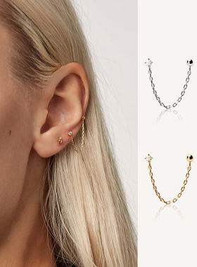 PD耳钉女流苏独特耳坠不对称耳饰纯银潮流小众耳环送闺蜜生日礼物