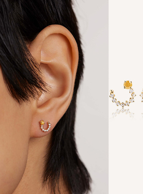 PD纯银S型不规则超闪镶钻耳夹耳环耳钉欧美潮人INS气质耳饰送礼物