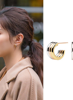 江疏影同款耳环耳钉简约冷性风小众设计感复古高级耳饰女撞色小巧