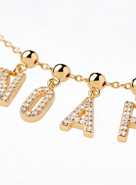 S925银欧美PD新潮DIY幸运字母项链个性英文字母组合单词吊坠手链