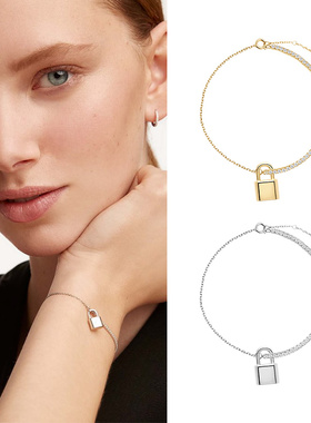 时尚气质情侣小金锁头手链礼物生日送男友纯银手链简约高级感ins