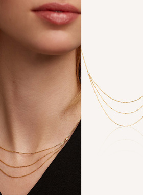 PD西班牙18k金项链女镀金黄链子无吊坠肖邦链锁骨链925银彩金素链