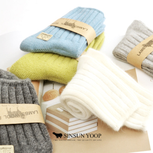 冬季加厚羊毛袜女士长袜 中筒羊绒保暖女袜 透气舒适纯色羊毛短袜