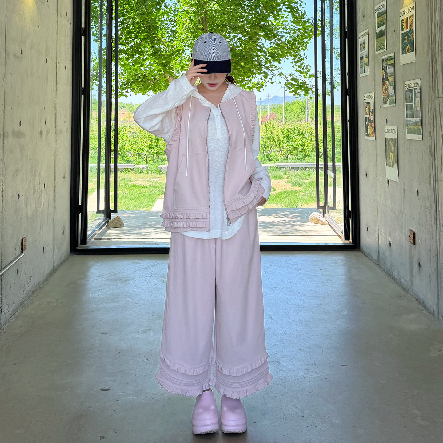 2026大码女装胖MM夏季新款氛围感木耳边马甲九分裤阔腿裤套装两件