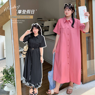 设计感微胖休闲长衬衣女潮牌 2024夏季 新品 加肥胖mm长款 衬衫