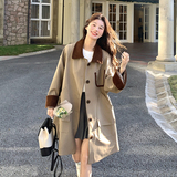 卡其色灯芯绒拼接风衣外套女春秋2025新款独特好看设计感休闲大衣，女装风衣，浙宝189
