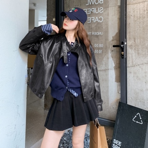 【现货】双排扣休闲PU皮外套9106-P155-K228图片