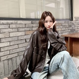 2025秋新款拉链时尚机车服痞帅设计感宽松休闲百搭pu皮皮衣外套女，女装皮衣，浙宝189