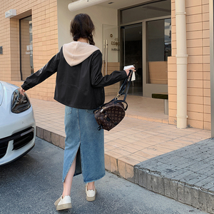 休闲设计感小众假两件皮衣外套女2025年秋季新款小个子短款皮夹克图片