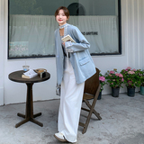 韩系chic蓝色西服上衣女春秋超火好看高级小众职业通勤西装短外套，女装西装，浙宝189