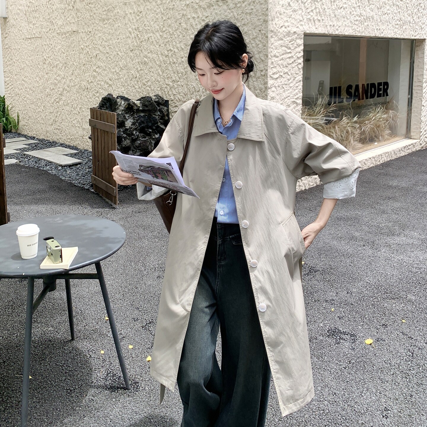 韩系拼接蕾丝袖口风衣8116-P175-K248,女装风衣,浙宝189