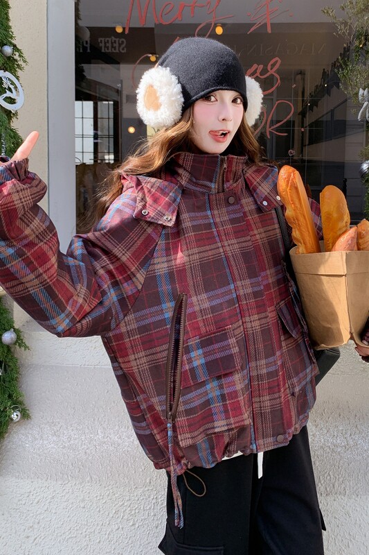 【现货】户外连帽格纹夹棉加厚棉服2904-P195-K308,女装棉衣/棉服,浙宝189