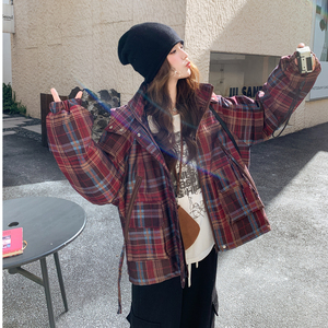 【现货】户外连帽格纹夹棉加厚棉服2904-P195-K308,户外搭配图片女图片