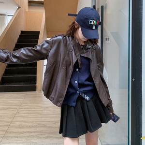 街头风口袋秋季轻职风常规皮衣春秋宽松短外套机车服网红短款时尚图片