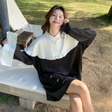 韩版针织拼接卫衣连衣裙女2025春秋季新款学院风宽松减龄休闲长裙，女装连衣裙，浙宝189