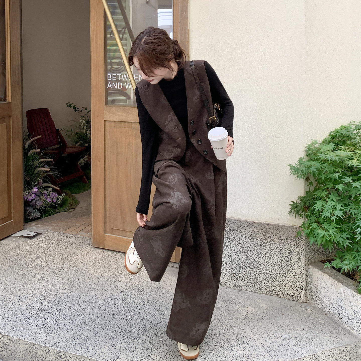 高级感气质印花马甲时尚套装女2025年春秋季新款打底阔腿裤三件套,女装套装/套裙,浙宝189