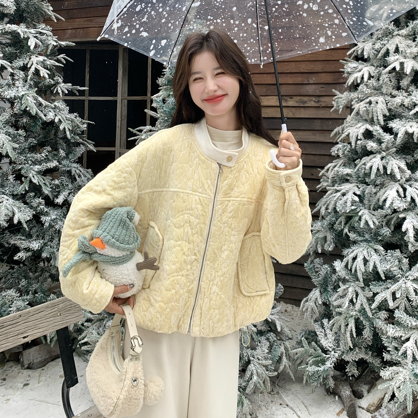 蕾丝珠片丝绒拼接棉服外套8816-P185-K298，女装棉衣/棉服，浙宝189