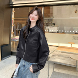 港味复古pu皮衣外套女2025秋季新款甜酷风时尚显瘦短款机车风夹克，女装皮衣，浙宝189